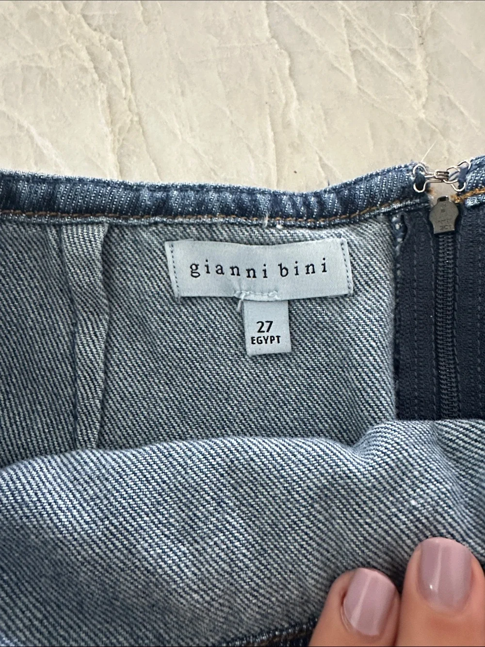 Gianni Bini Denim Wrap Mini Skirt with Floral Tie Detail - Blue